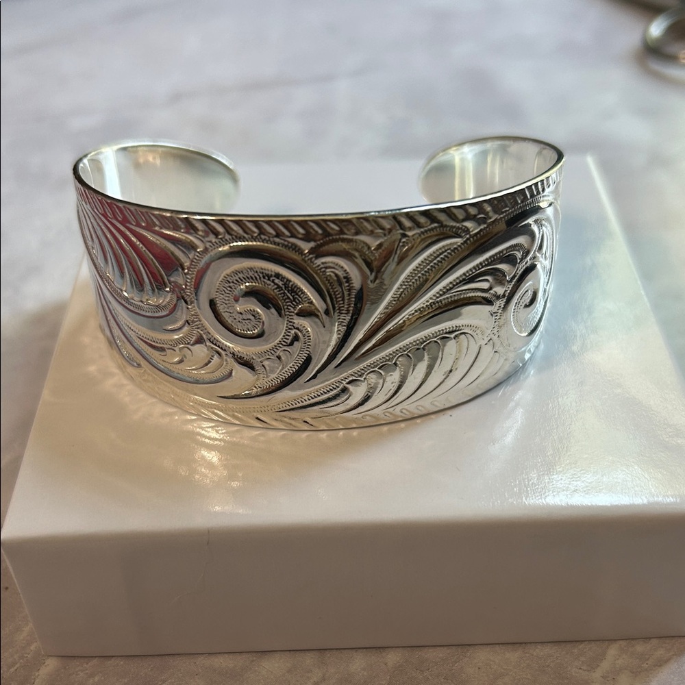 Sterling Silver Engraved Cuff Bracelet - Silver